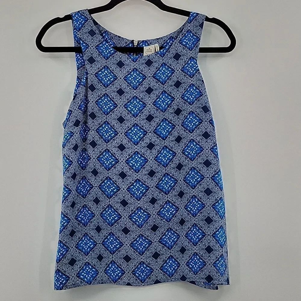 3For$20 Paper Crane Blue w/ design Sleeveless Blouse  size S